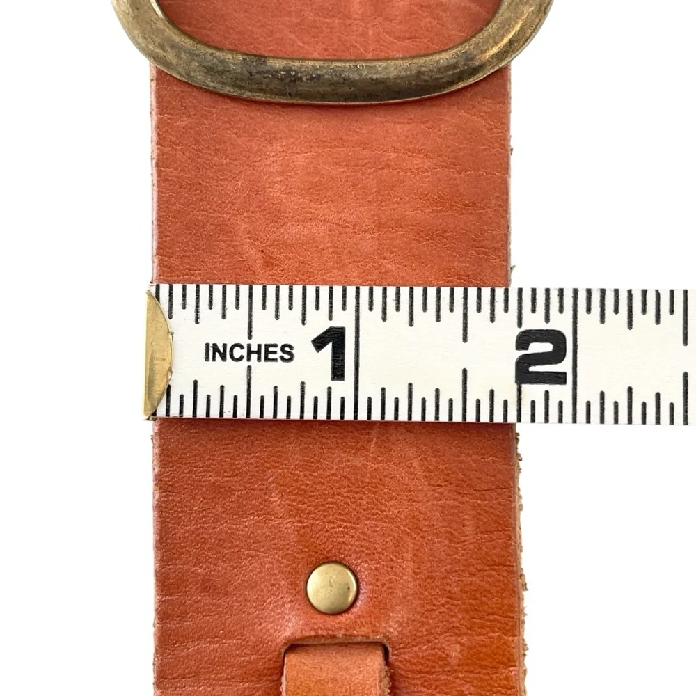 Cognac Brown Wide Waist Oversized Studded Leather Belt Festival 90s Size S